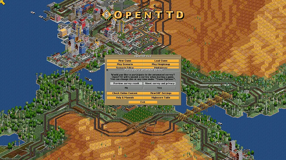 OpenTTD (Web) running in a web browser, Strategy game, no download