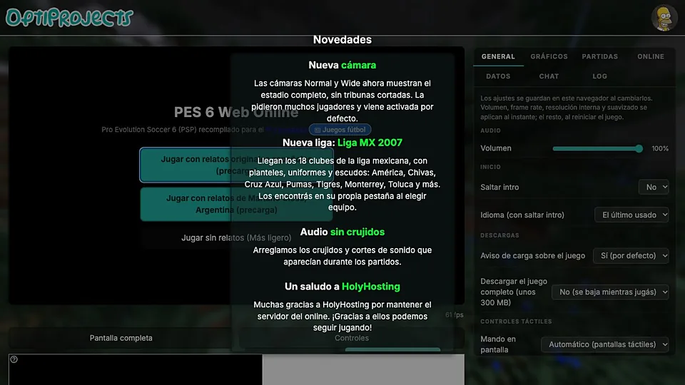 PES 6 (Web) running in a web browser, Sports game, no download