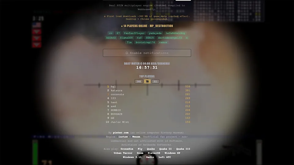 Return to Castle Wolfenstein running in a web browser, Shooters game, no download