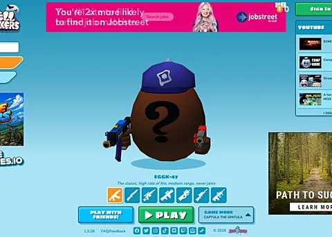 Shell Shockers running in a web browser, multiplayer game, no download