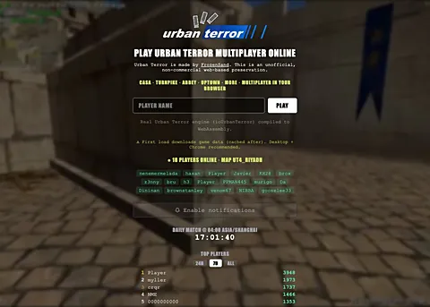 Urban Terror running in a web browser, shooter game, no download