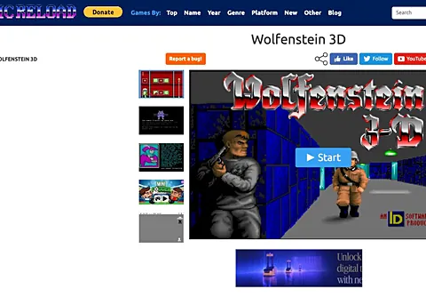 Wolfenstein 3D running in a web browser, shooter game, no download